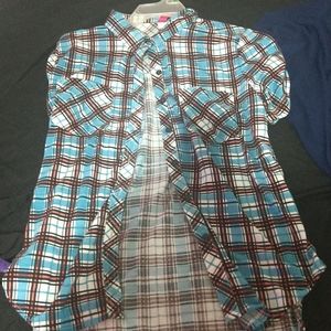 Plaid, blue, pink and white shirt